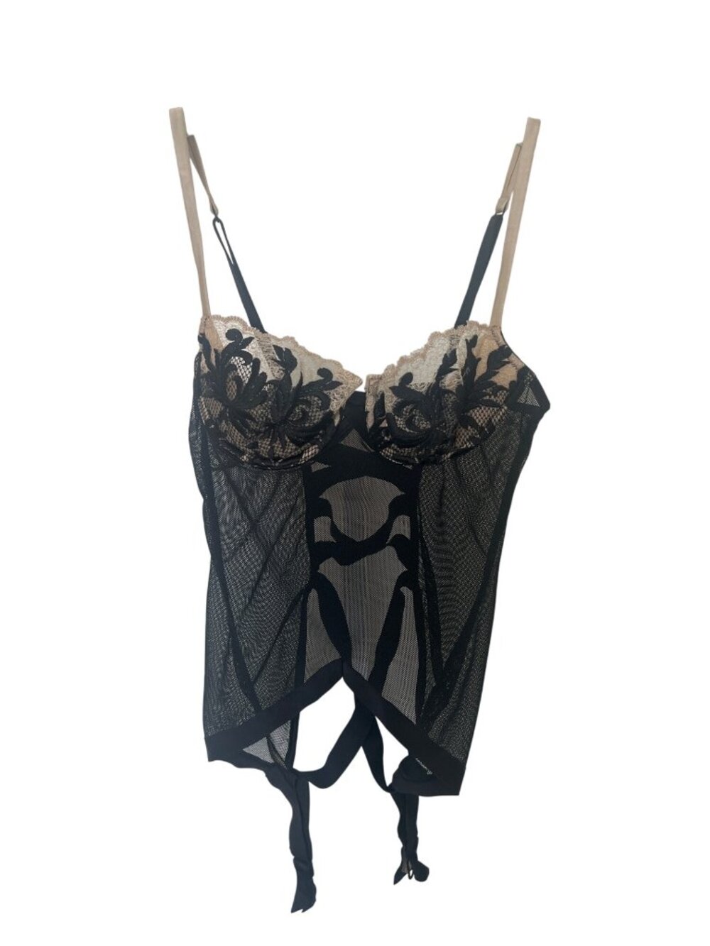 Victorias Secret Black & Beige Lace Bustier Corset